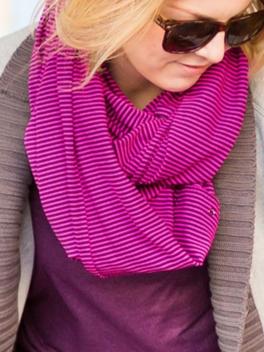 Lululemon Vinyasa infinity scarf 
striped, snap buttons & versatile
Like new